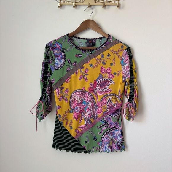 ANAC by Kimi Paisley Mesh Top Large Floral Tie Sleeve - Picture 10 of 10